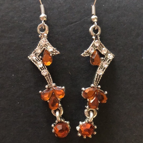 New orange and gold dangling earrings - Picture 2 of 4
